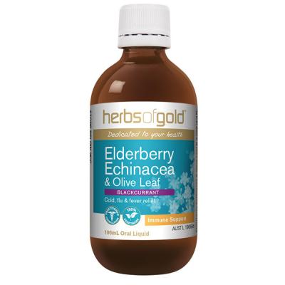 Herbs of Gold Elderberry Echinacea & Olive Leaf (Blackcurrant) Oral Liquid 100ml